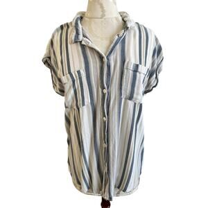 Thread & Supply Striped Short Sleeve Button Up Tunic Large